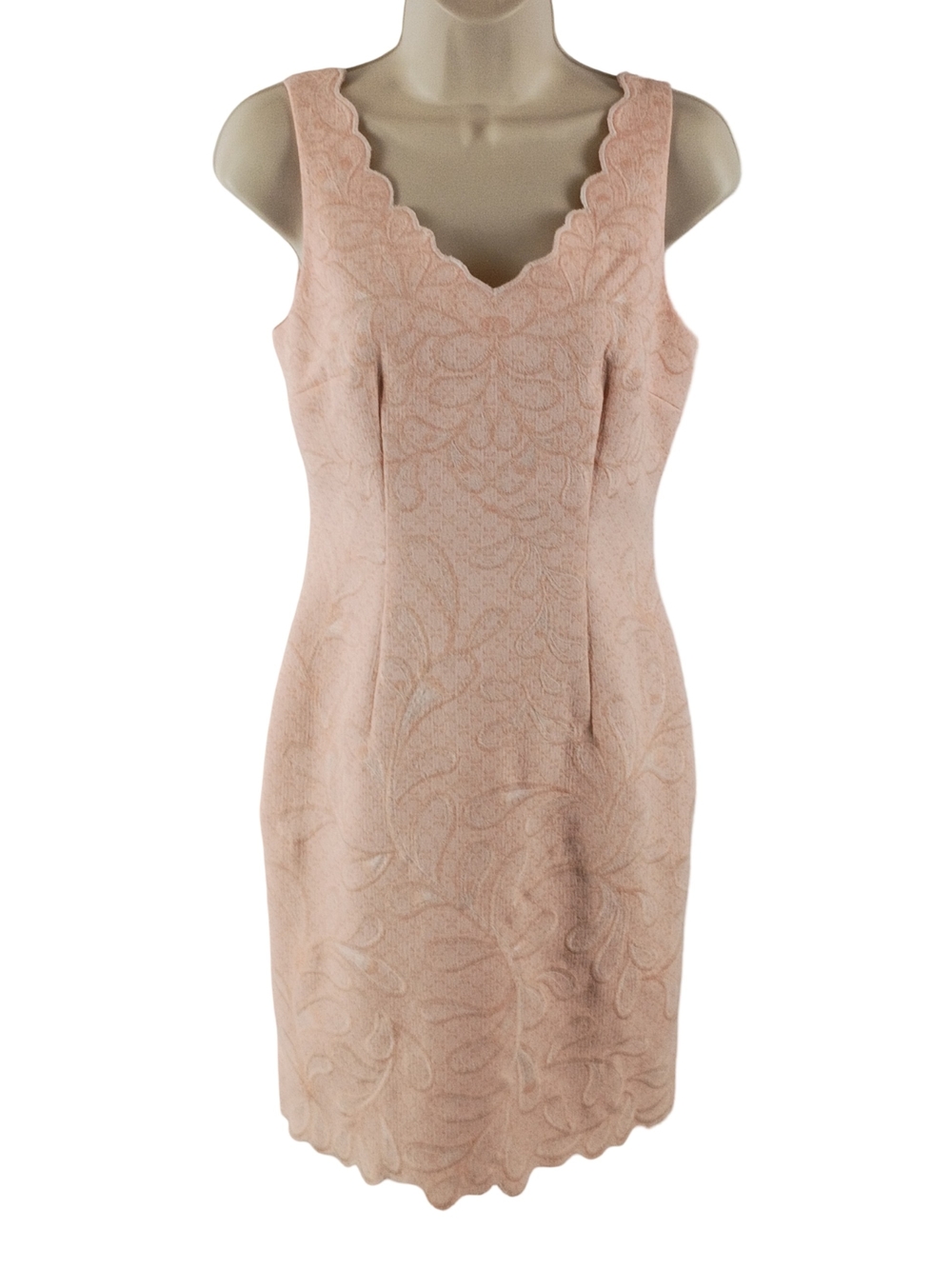 ANTONIO MELANI Blush Pink Scallop Neck Sheath Midi Dress